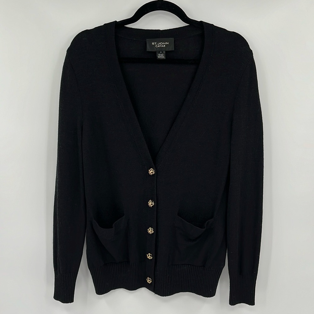 ST. JOHN CAVIAR - Like new Black Knit Sweater Cardigan Luxury-Medium - Picture 5 of 13
